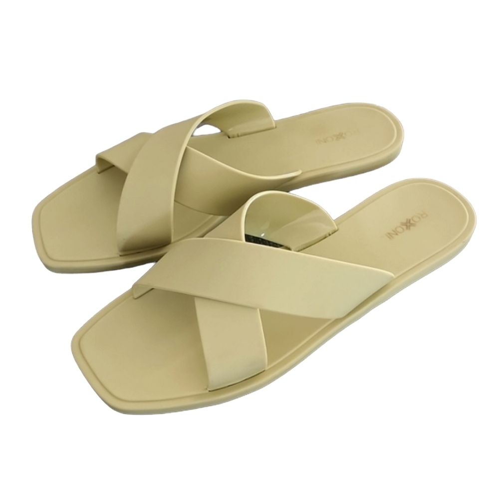 Y2K ROXONI Chartreuse Green Jelly Slides 40 9 Sandals Flexible Water Criss Cross - Picture 4 of 16